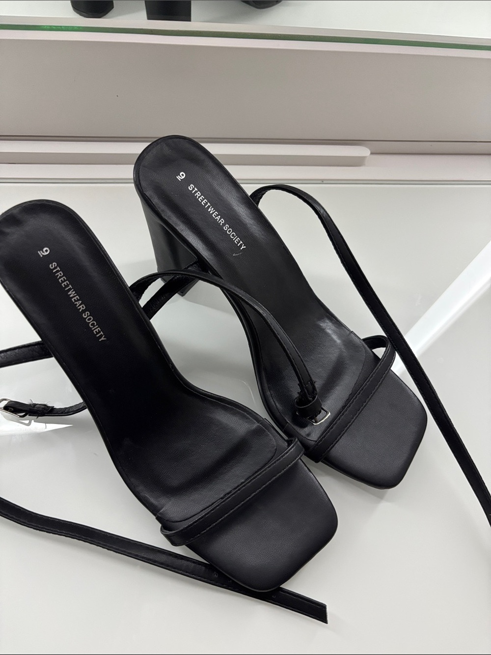 Streetwear Society Black Strappy Heels US 9